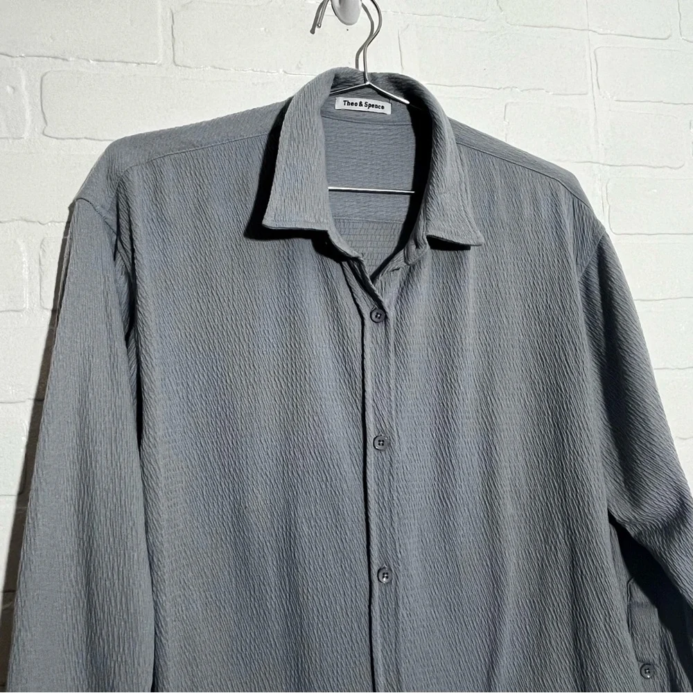 Theo & Spence Long Sleeve Shirt Charcoal Casual Button-Down Collared Fall XS - Picture 4 of 6